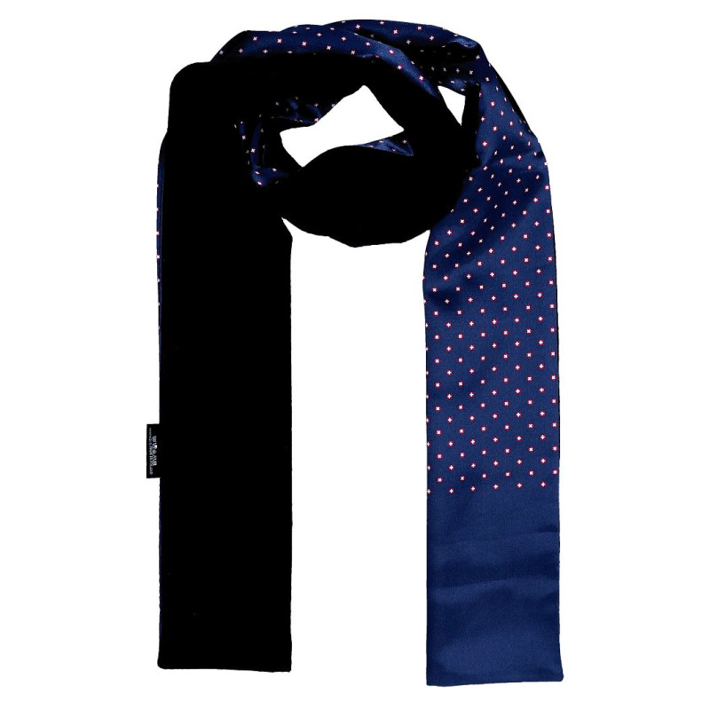 Elegantný pánsky šál modrý s drobným červeno-bielym vzorom lesklý