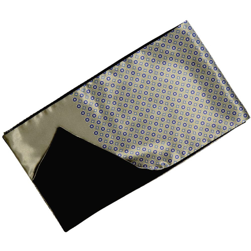 Elegantný pánsky šál zlatý fango s drobným modrým vzorom lesklý
