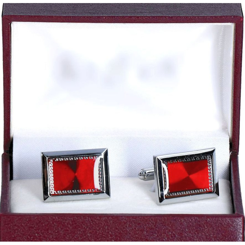 Manžetové gombíky červené so strieborným lemom