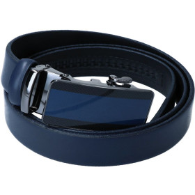 Kožený opasok tmavomodrý s modro-čiernou automatickou sponou VINCITORE