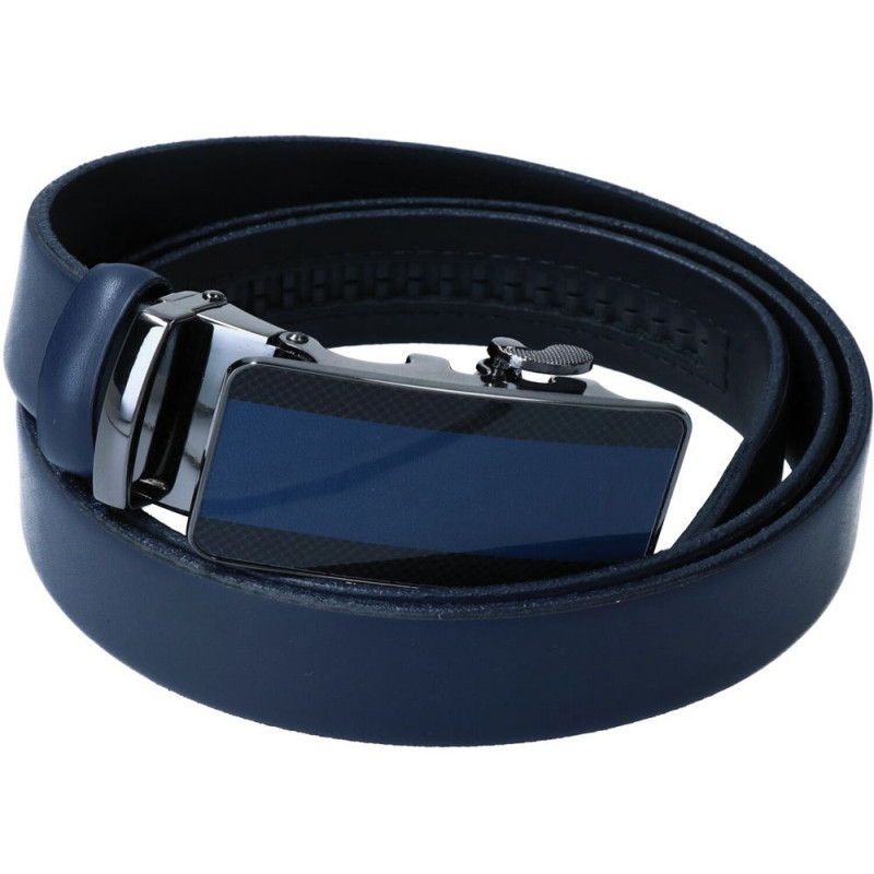 Kožený opasok tmavomodrý s modro-čiernou automatickou sponou VINCITORE
