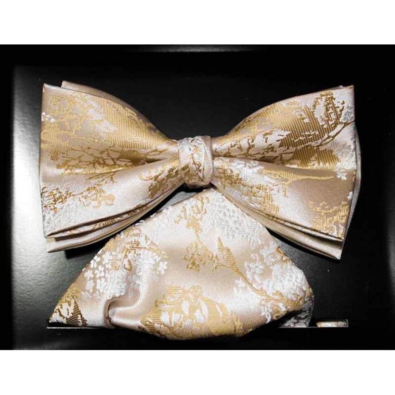 Zlatobéžový motýlik rastlinný motív s vreckovkou