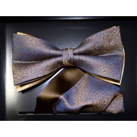 Zlato-modrý motýlik drobný vzor paisley s vreckovkou