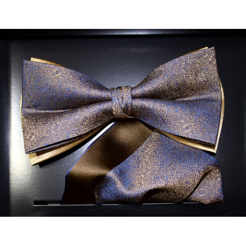 Zlato-modrý motýlik drobný vzor paisley s vreckovkou