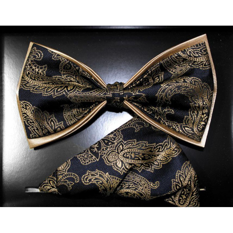 Zlatý motýlik paisley na modro-čiernom podklade s vreckovkou