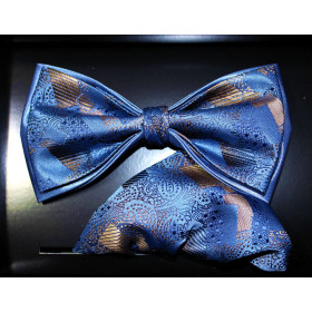 Modro-béžový motýlik vzor s vreckovkou