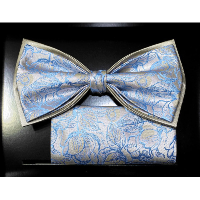 Béžovo-modrý motýlik floral s vreckovkou