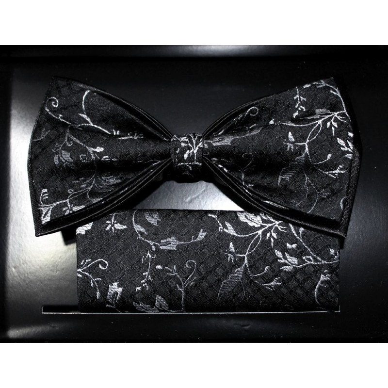 Čierny motýlik s bielym rastlinným motívom s vreckovkou