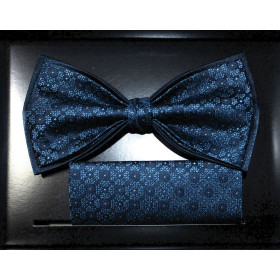 Tmavomodrý motýlik drobný modrý vzor s vreckovkou