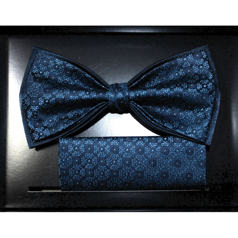 Tmavomodrý motýlik drobný modrý vzor s vreckovkou