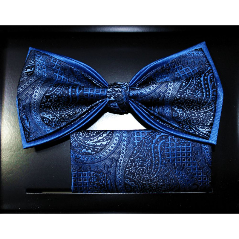 Motýlik parížska modrá paisley s vreckovkou