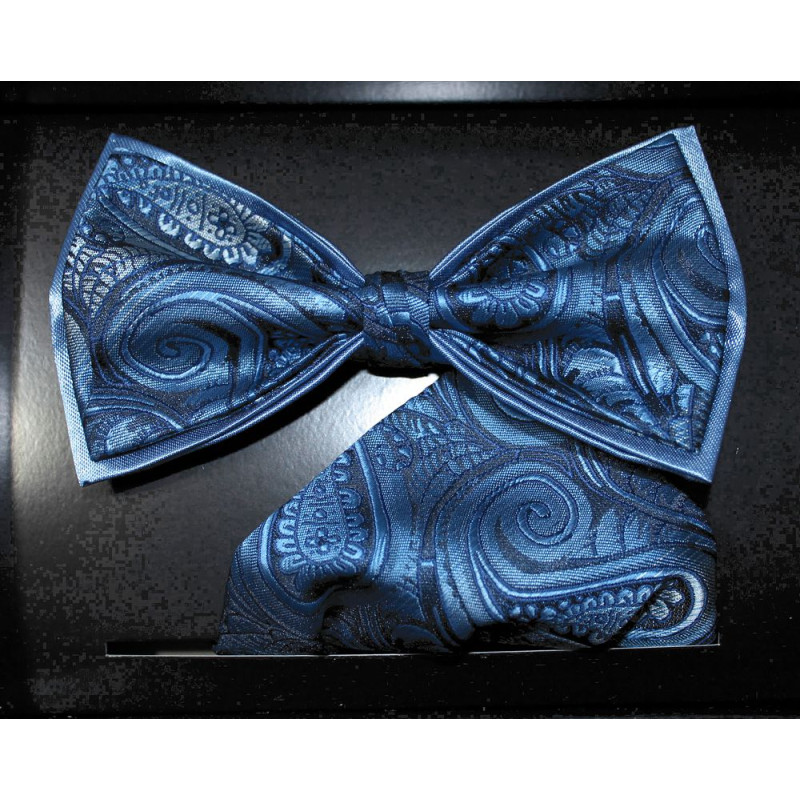 Motýlik modrý jeans paisley s vreckovkou