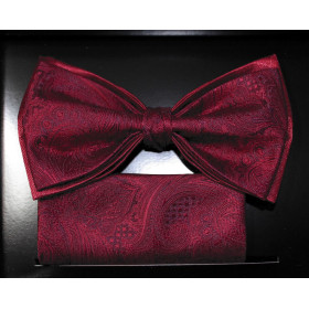 Vínovobordový motýlik paisley s vreckovkou