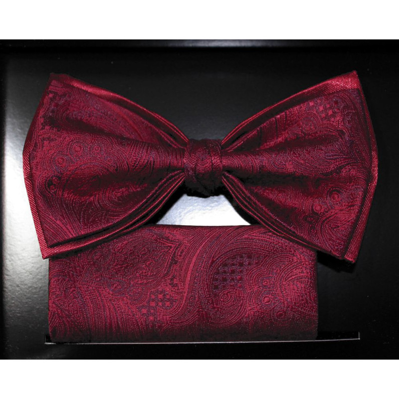 Vínovobordový motýlik paisley s vreckovkou