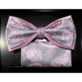 Ružový motýlik rastlinný motív na sivom podklade s vreckovkou