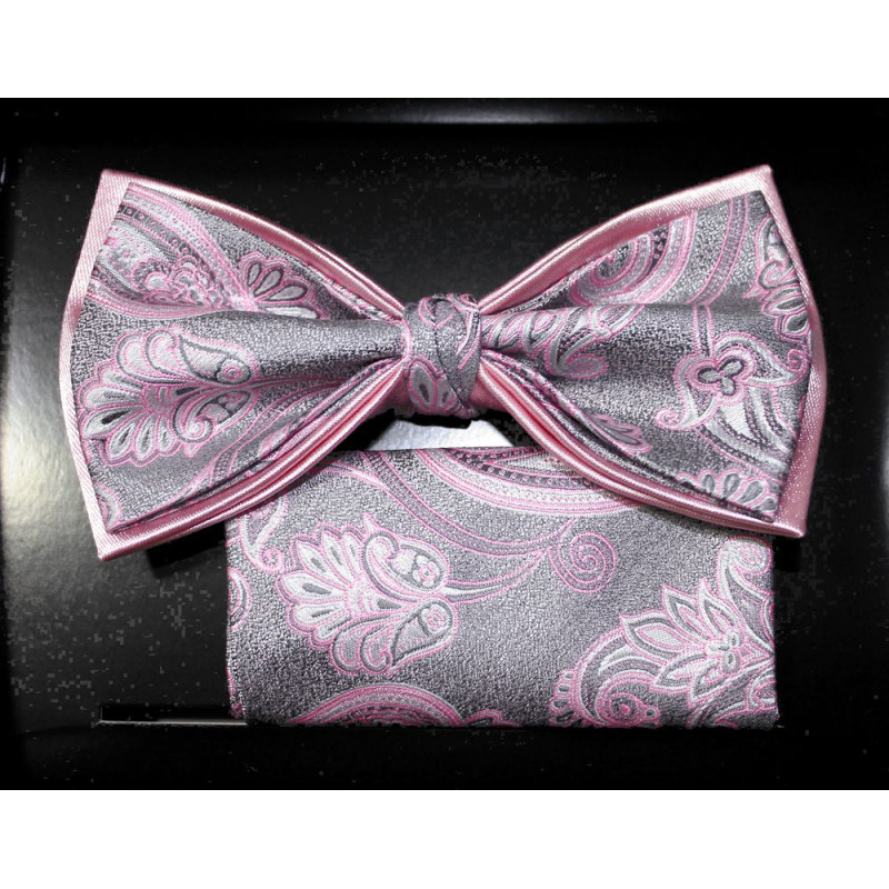 Ružový motýlik rastlinný motív na sivom podklade s vreckovkou