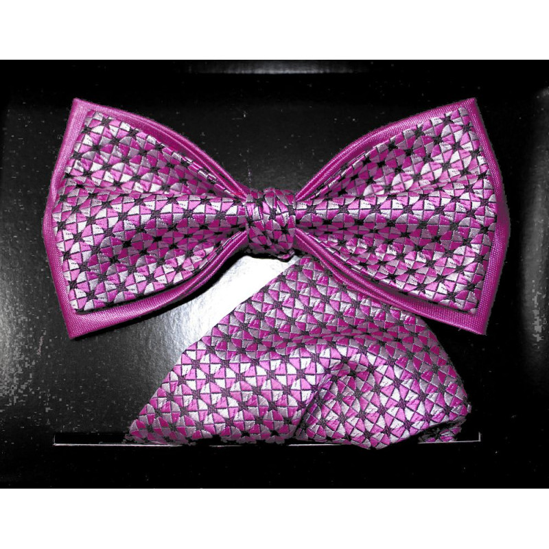 Cyklámenovo-ružový motýlik štruktúrovaný s vreckovkou