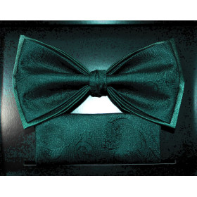 Tmavozelený motýlik machový paisley s vreckovkou