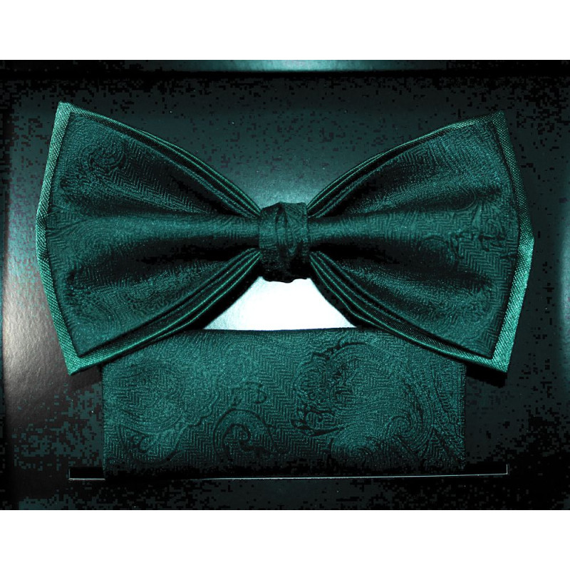 Tmavozelený motýlik machový paisley s vreckovkou