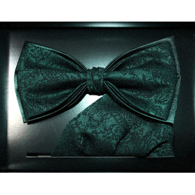 Tmavozelený motýlik machový vzorovaný s vreckovkou