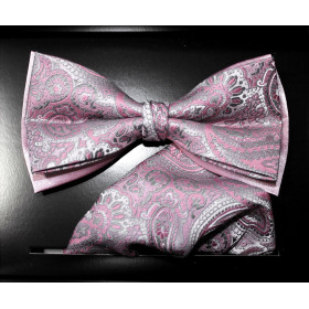 Staroružový motýlik paisley na sivom podklade s vreckovkou