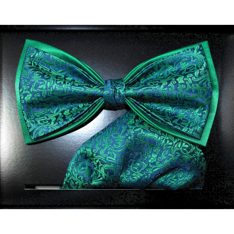 Zelený motýlik rastlinný motív na modrom podklade s vreckovkou