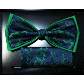 Zelený motýlik kvetový vzor na modrom podklade s vreckovkou