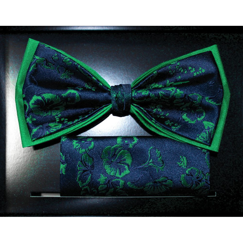 Zelený motýlik kvetový vzor na modrom podklade s vreckovkou