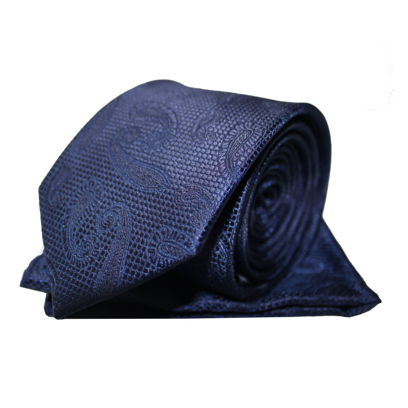 Tmavomodrá kravata s vreckovkou paisley štruktúra