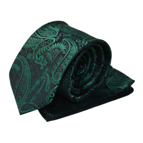 Zelená kravata s vreckovkou paisley