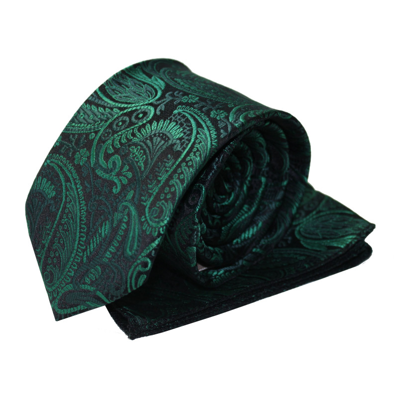 Zelená kravata s vreckovkou paisley