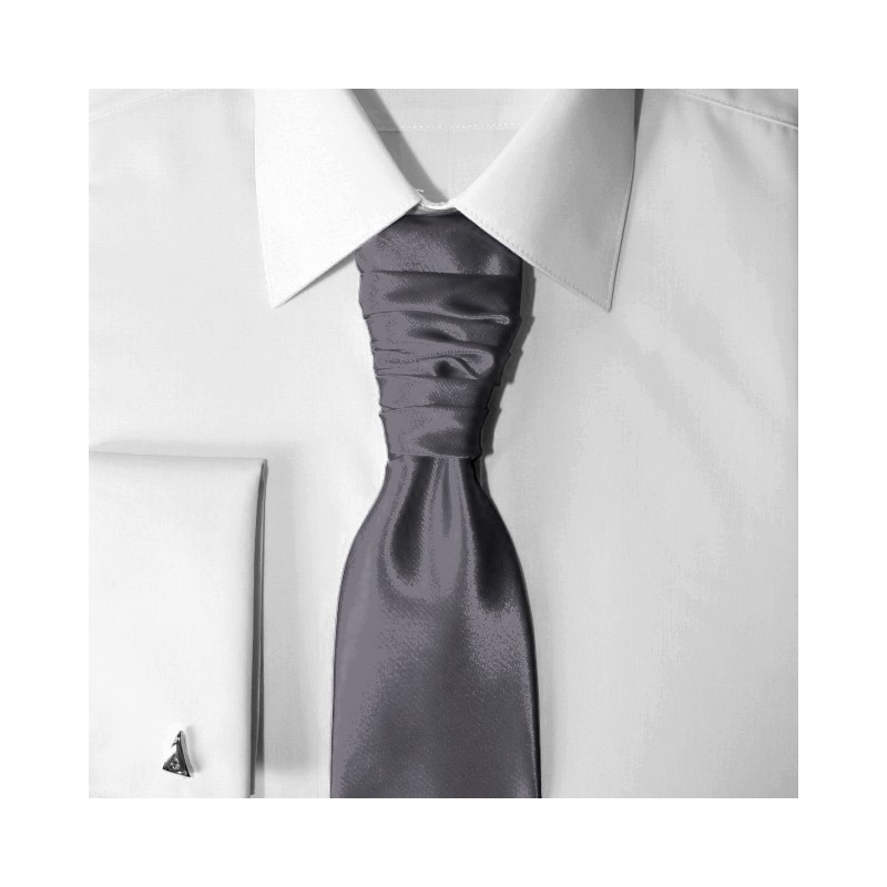 Francúzska kravata s vreckovkou grafitová hladká 