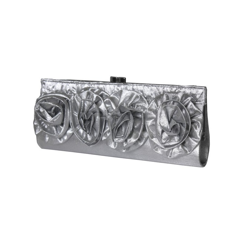 Spoločenská kabelka strieborná s aplikáciou kvetov