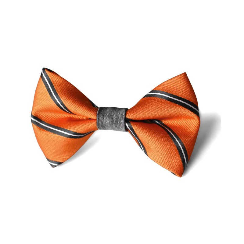 Detský motýlik oranžový s grafitovými prúžkami dizajn BWT