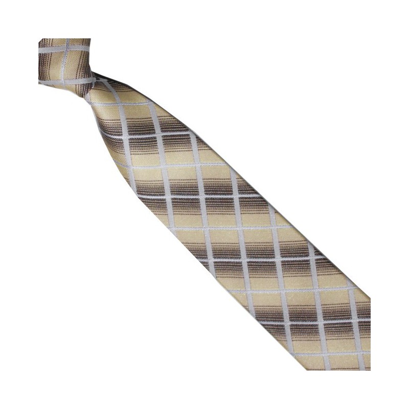 Detská kravata béžovo-hnedá károvaná