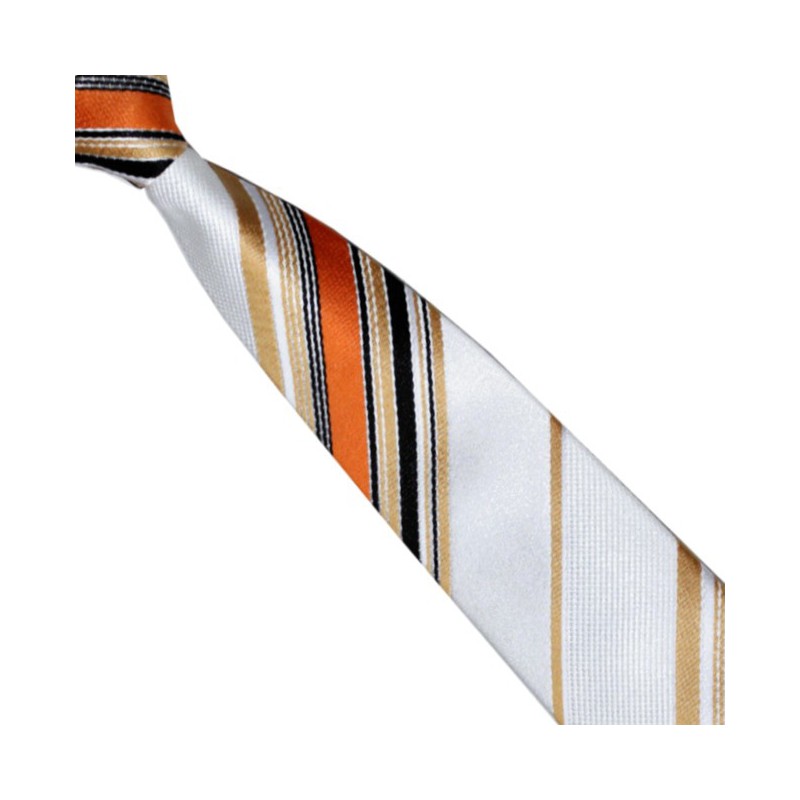 Detská kravata biela s oranžovými pruhmi