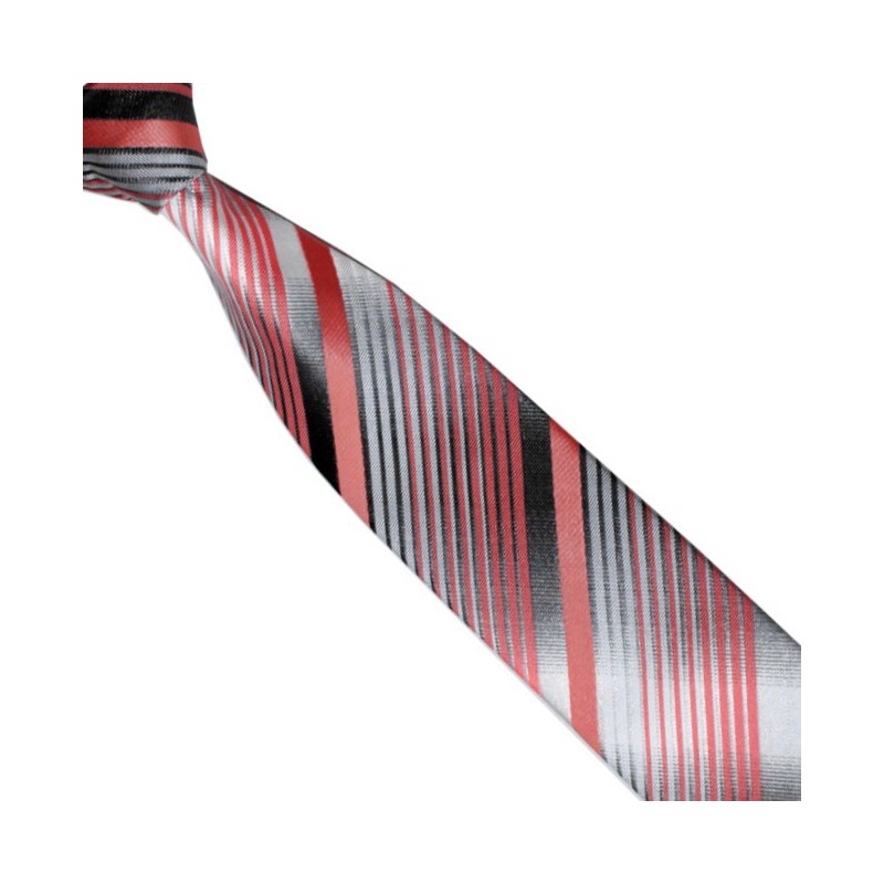 Detská kravata grafitová s lososovými prúžkami