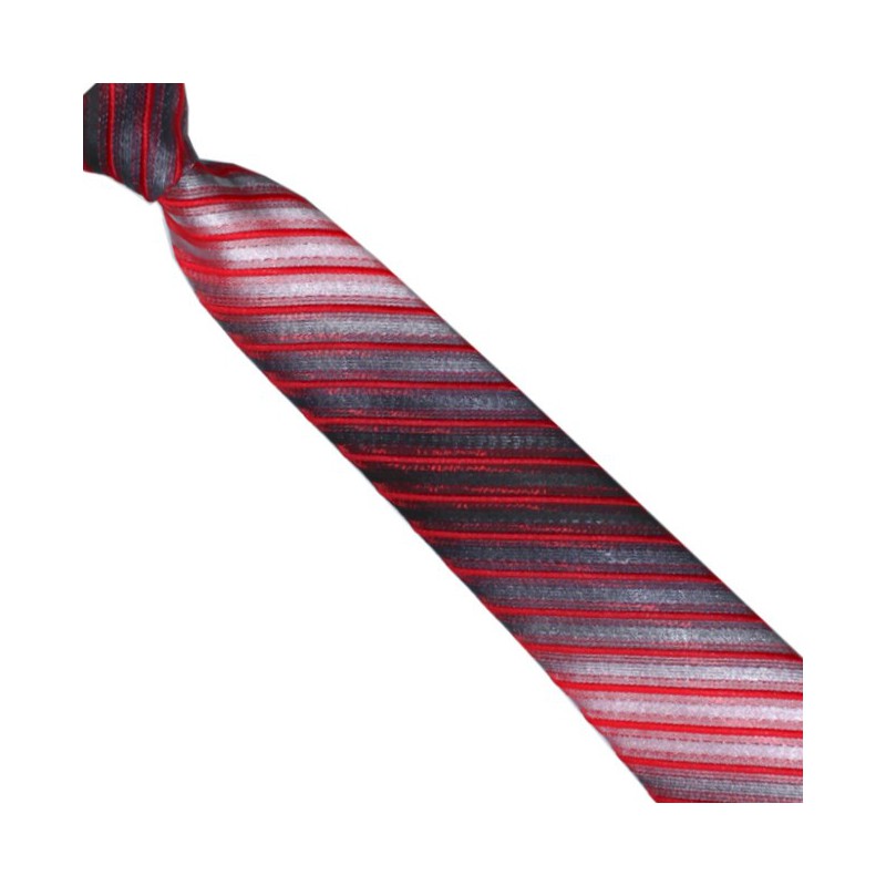 Detská kravata grafitová dúhovaná s červenými prúžkami