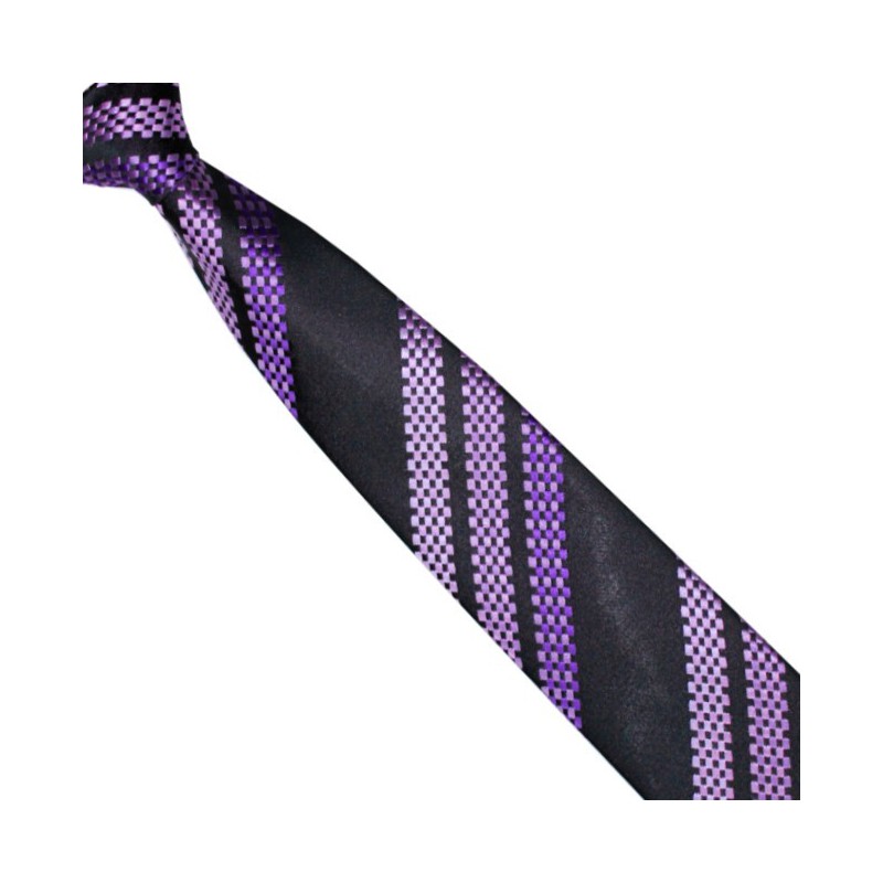 Detská kravata čierna s fialovými prúžkami