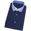 Košeľa s vyhnutým prúžkovaným golierom granátová oxford s modrou bodkovanou podšívkou