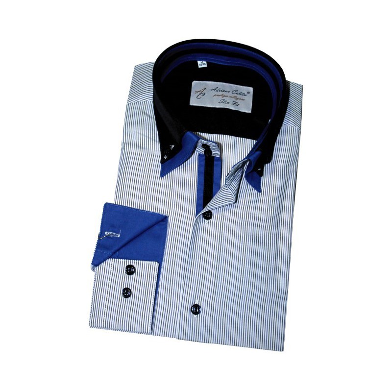 Košeľa s vysokým golierom prúžkovaná granátovo-modrá