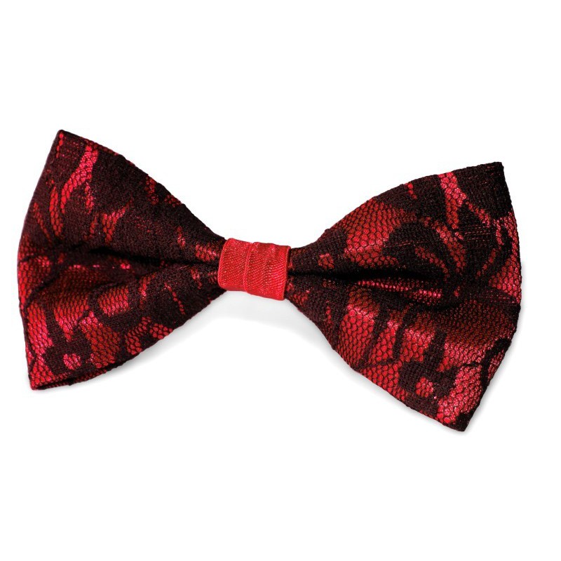 Krajkový motýlik červený s čiernou krajkou s vreckovkou