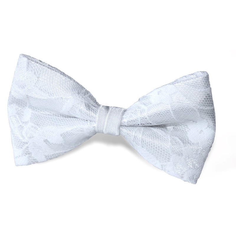 Krajkový motýlik biely s bielou krajkou s vreckovkou