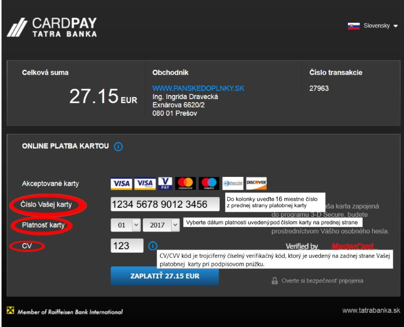 platba kartou návod